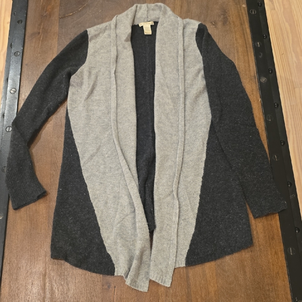 White + Warren Two-Tone Gray Cardigan, 100% Cashmere, S